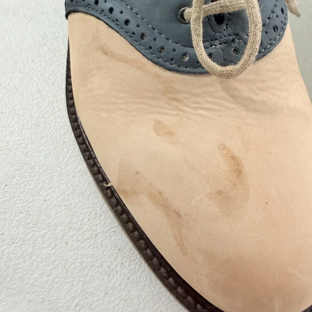 GH Bass Mens Saddle Oxford Suede Bone Multi Montgomery Blue Size 8 M W/‎ Box